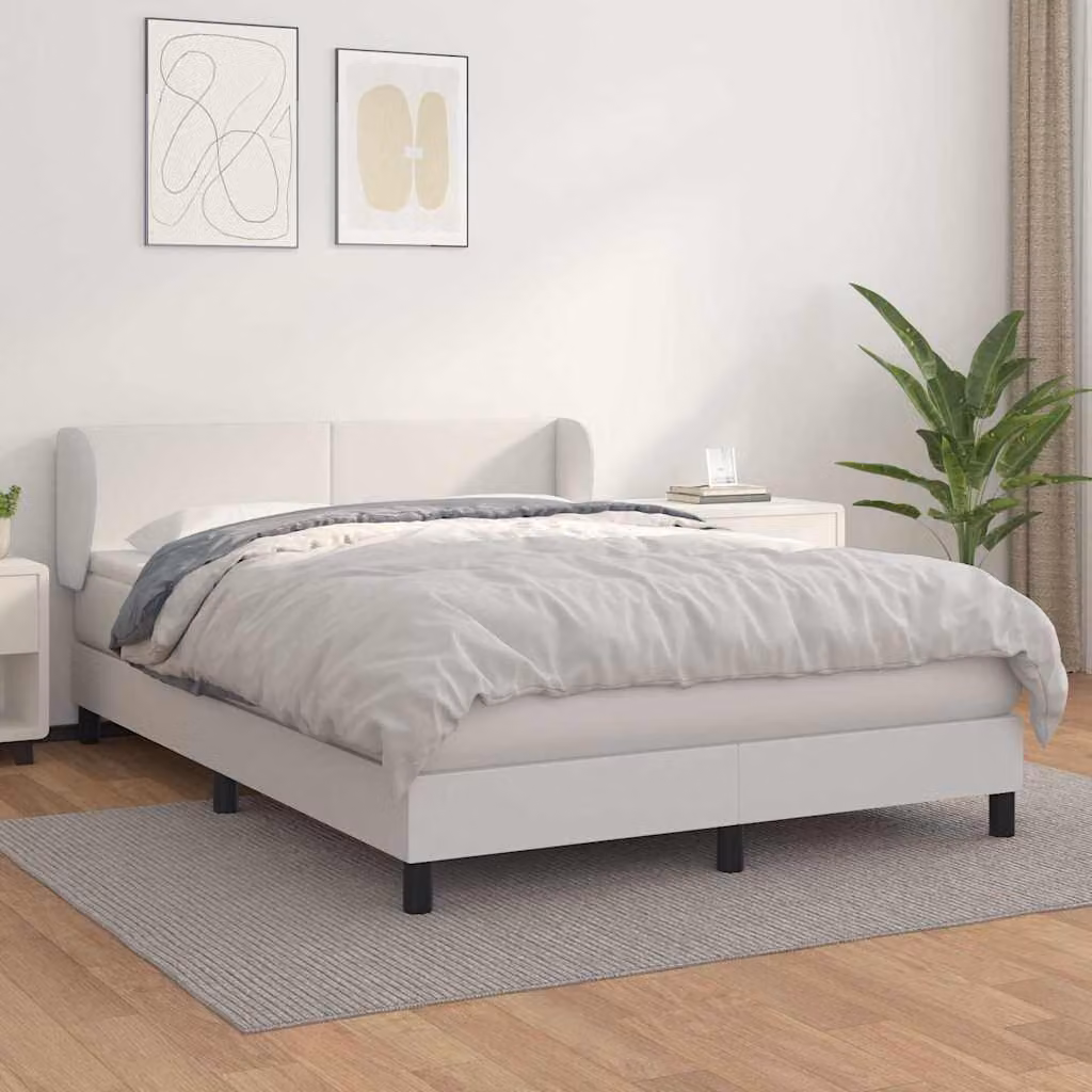 vidaXL Giroletto a Molle con Materasso Bianco in Similpelle, L/P/H: 147 x 203 x 88 cm – 1