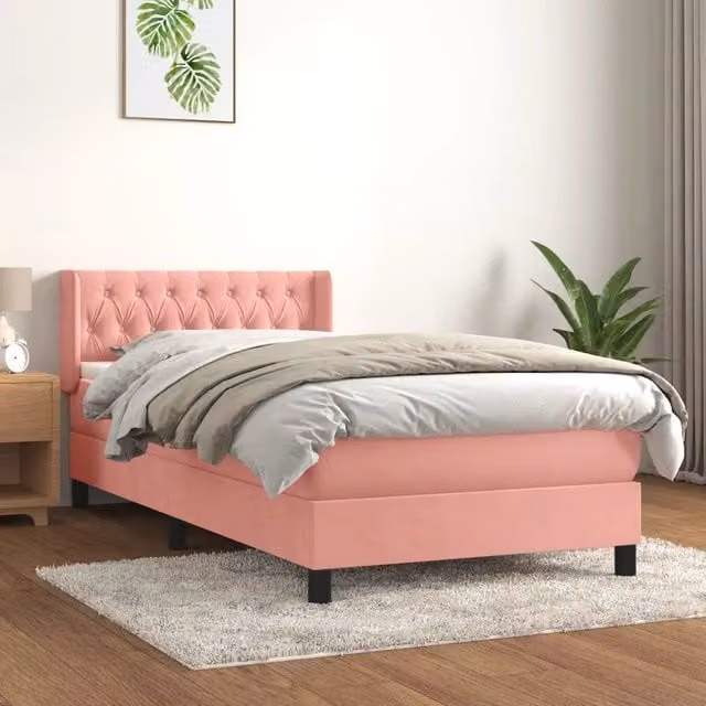 Giroletto a Molle con Materasso-Struttura Letto Rosa 100x200 cm in Velluto 934358