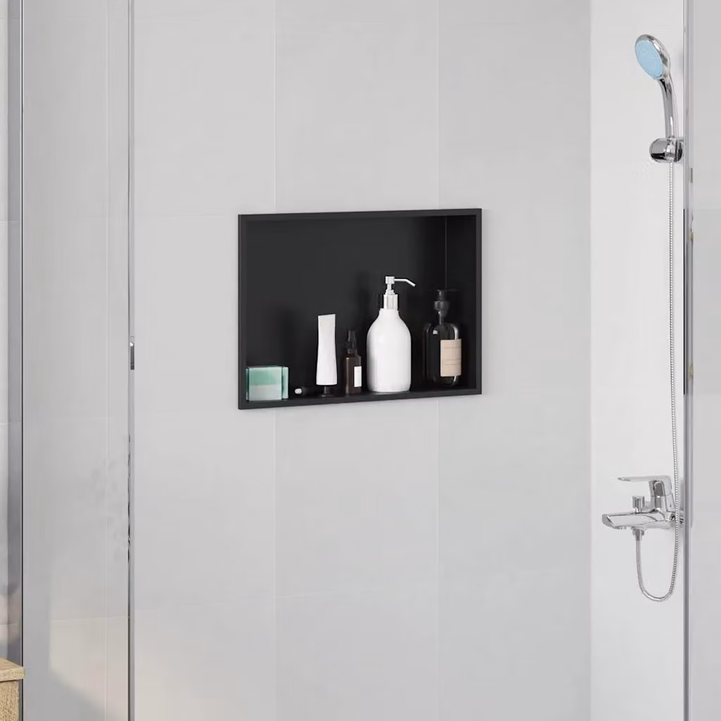 Nicchia per doccia incassata vidaXL in acciaio inox, Nero, L: 45 cm, P: 30 cm, H: 9,5 cm