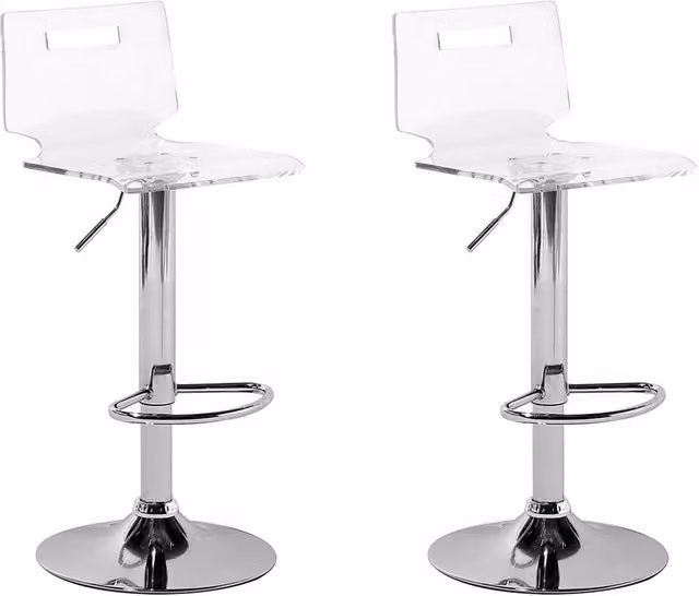 Set di 2 sgabelli da bar BELIANI moderni in acrilico trasparente con base argento, girevoli a 360 gradi e regolabili in altezza