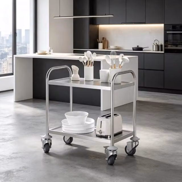 Carrello da cucina moderno REDOM in metallo grigio con ruote L/P/H: 80 x 45 x 82 cm