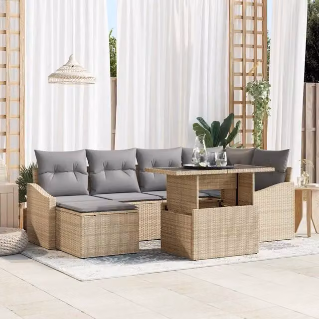 Set Divano da Giardino 7 pz Beige e Grigio Chiaro 3357773