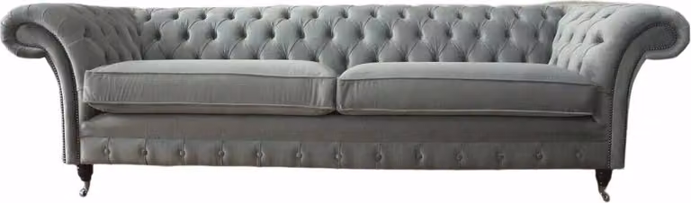 Sofa 4 Sitzer Couch Chesterfield Polster Sitz Textil Grau Wohnzimmer