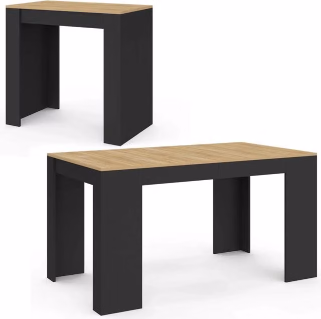 IDMarket Tavolo da salotto allungabile ORLANDO moderno in legno nero e beige per 6 persone