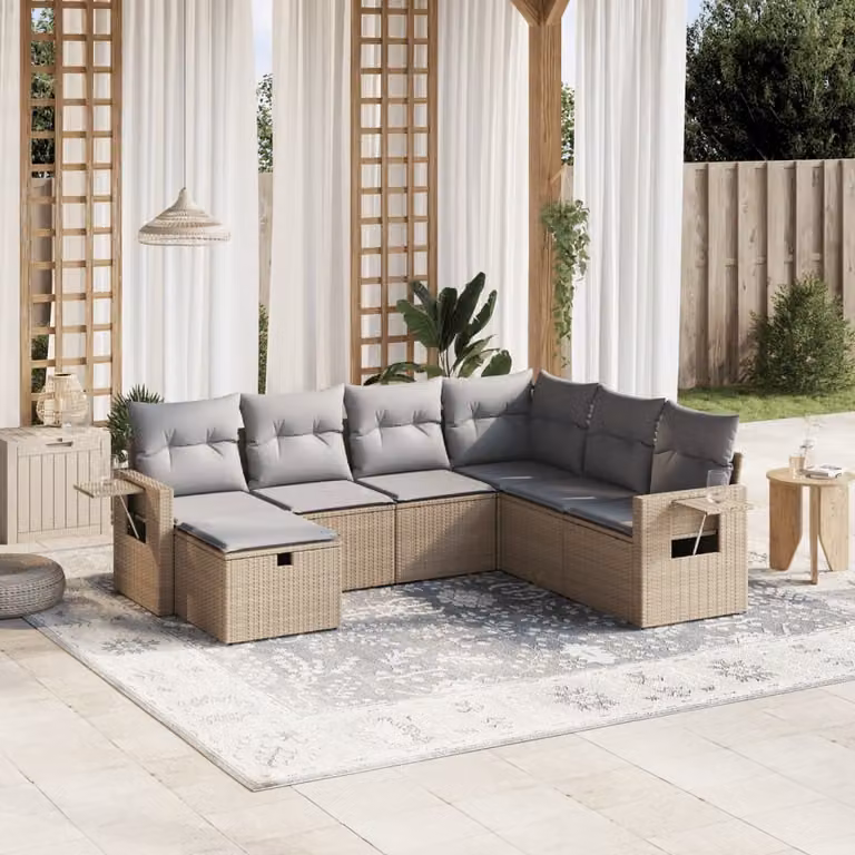 Maison Exclusive - Set Divano da Giardino 7 pz con Cuscini Beige Misto Polyrattan