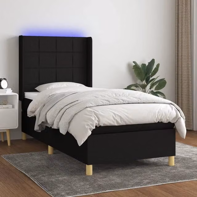 Letto a molle con materasso vidaXL in tessuto nero e bianco con illuminazione LED e porta USB L/P/H: 203 x 80 x 128 cm