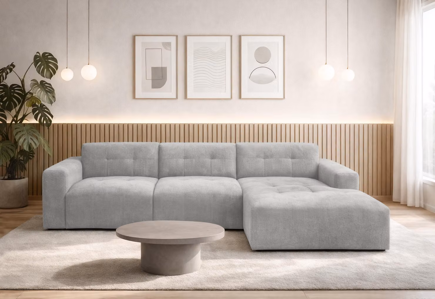 Divano AX LIVING a L Corlu, grigio, per soggiorno, 310 cm