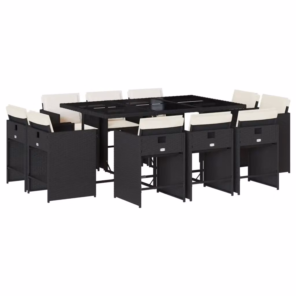 vidaXL Set da Pranzo da Giardino 11 pz in Polyrattan e Vetro Nero e Bianco – 2