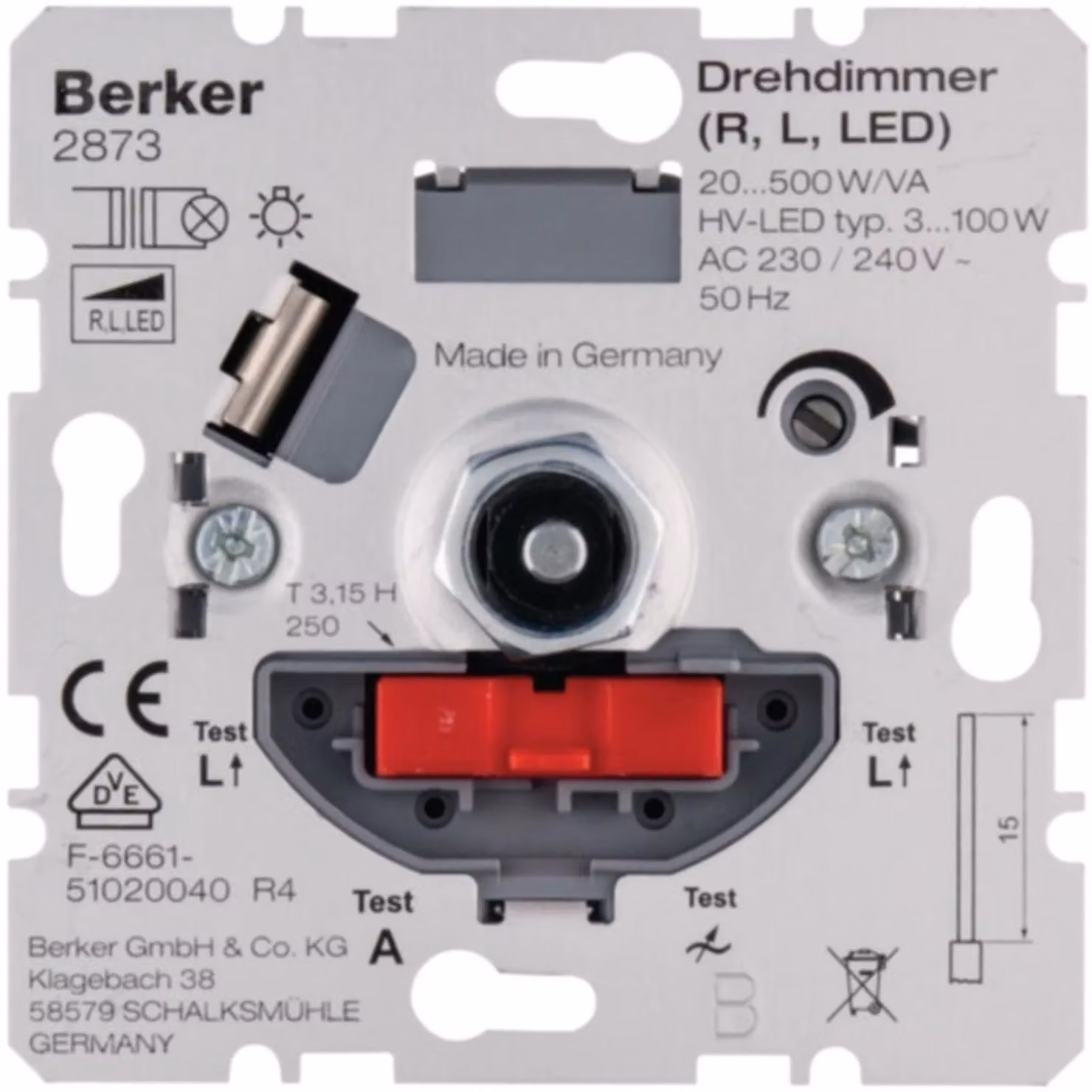 Berker dimmer rotativo 20-500W/VA 2873