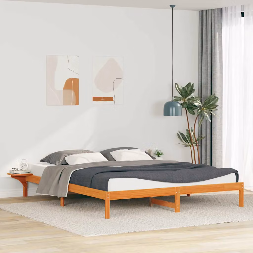 Letto moderno vidaXL in legno di pino con tavolini laterali marrone cerato L/P/H: 200 x 220 cm – 1