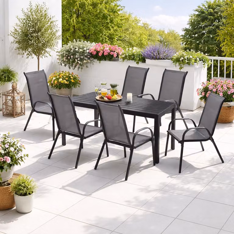 Set da giardino Set di sedute 7 pezzi 150x90 cm Non-Wood antracite/nero
