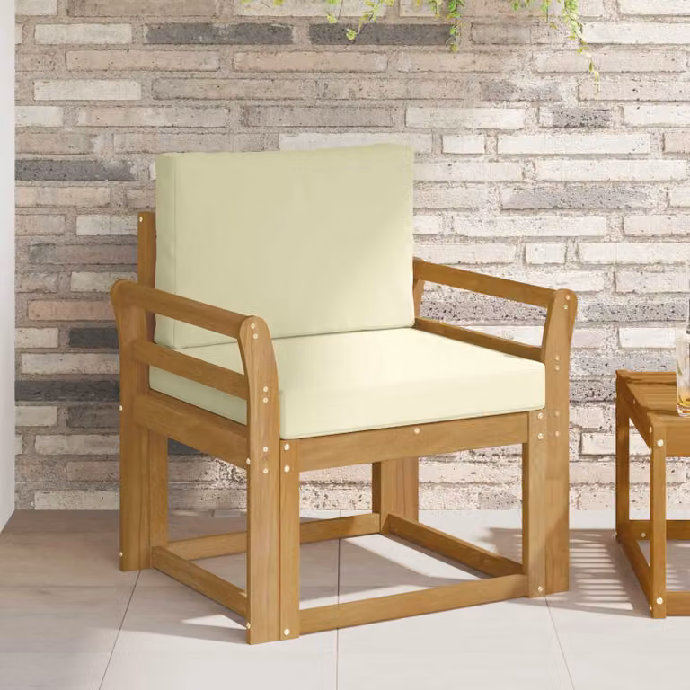 Divano da esterno imbottito vidaXL in legno di acacia con tessuto bianco e beige