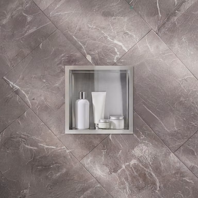 Nicchia Doccia a Muro per Bagno - 340mm - Quadrata con Mensola Portaoggetti - Acciaio Inossidabile