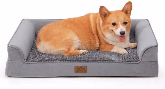 Letto ortopedico per cani di taglia media COZY KISS, divano impermeabile con schiuma e rivestimento lavabile antiscivolo, colore grigio