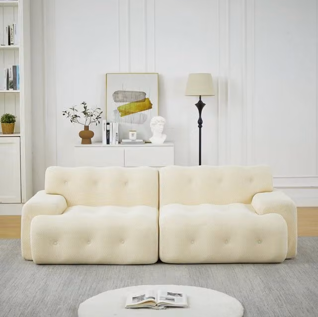 Divano 2 posti 224x104x66 cm beige; seduta profonda; tessuto; senza montaggio