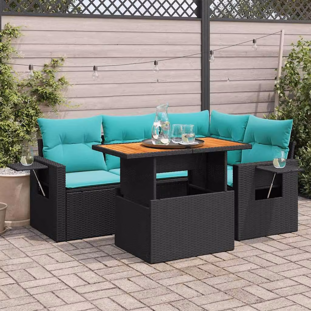Maison Exclusive - Set Divani da Giardino 5 pz con Cuscini in Polyrattan Nero