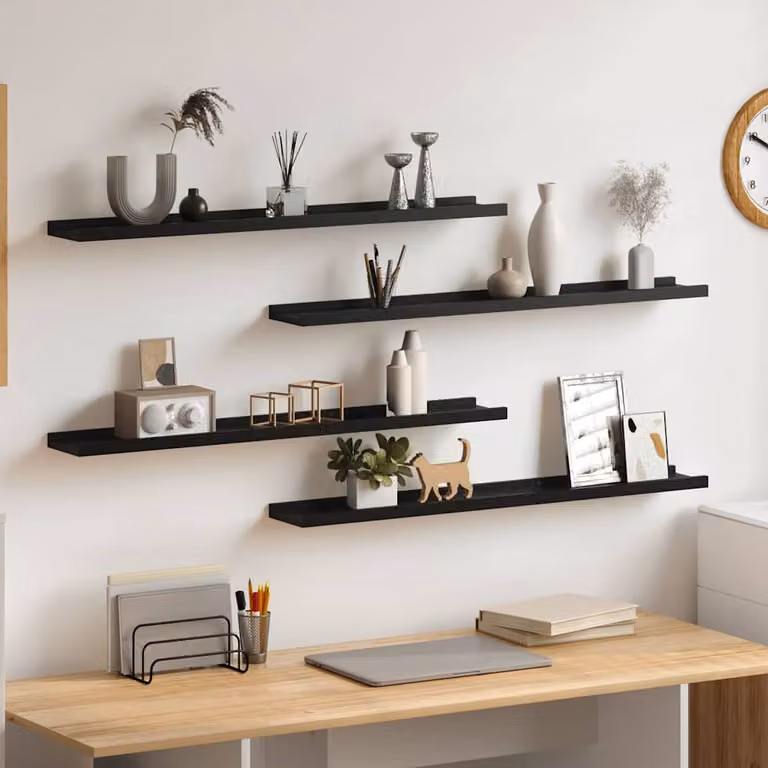 Set di 4 mensole da parete vidaXL nere in MDF, L 80 cm x P 9 cm x H 3 cm