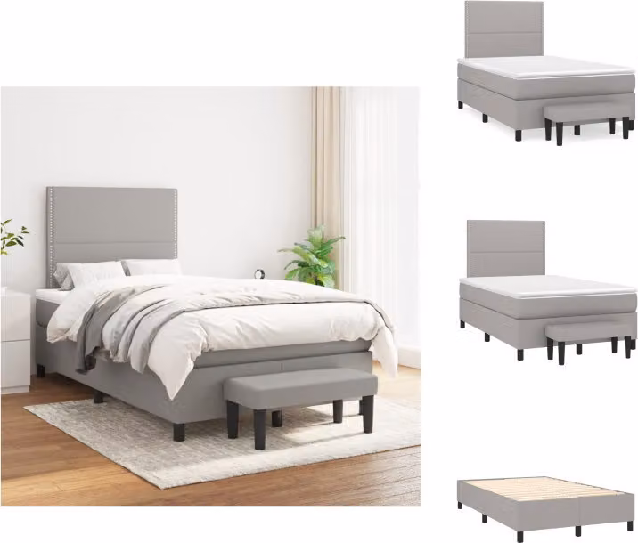 vidaXL Letto a molle con materasso in tessuto grigio chiaro 120x200 cm - Letti & strutture letto