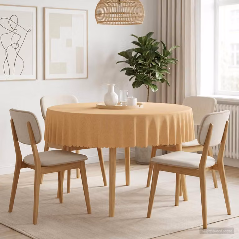 Tovaglia Rotonda vidaXL in Jacquard Beige, Idrorepellente e Lavabile in Lavatrice, Ø 140 cm