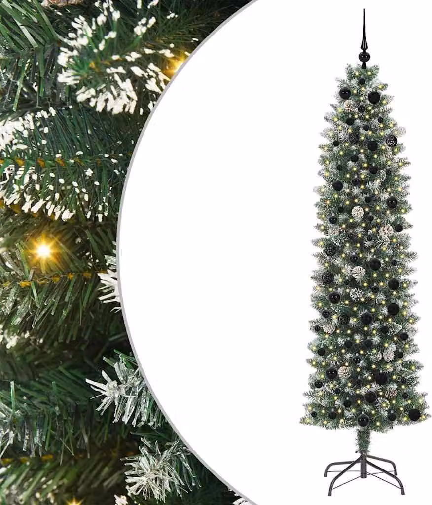 Albero di Natale Artificiale Sottile Verde e Bianco 210 cm