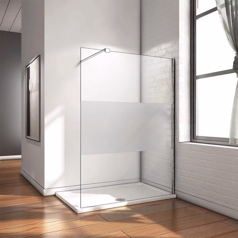 Doccia walk-in, parete doccia scorrevole in vetro, separazione doccia in vetro, pannello doccia in vetro con rivestimento nano-opaco, sezione centrale da 140 cm