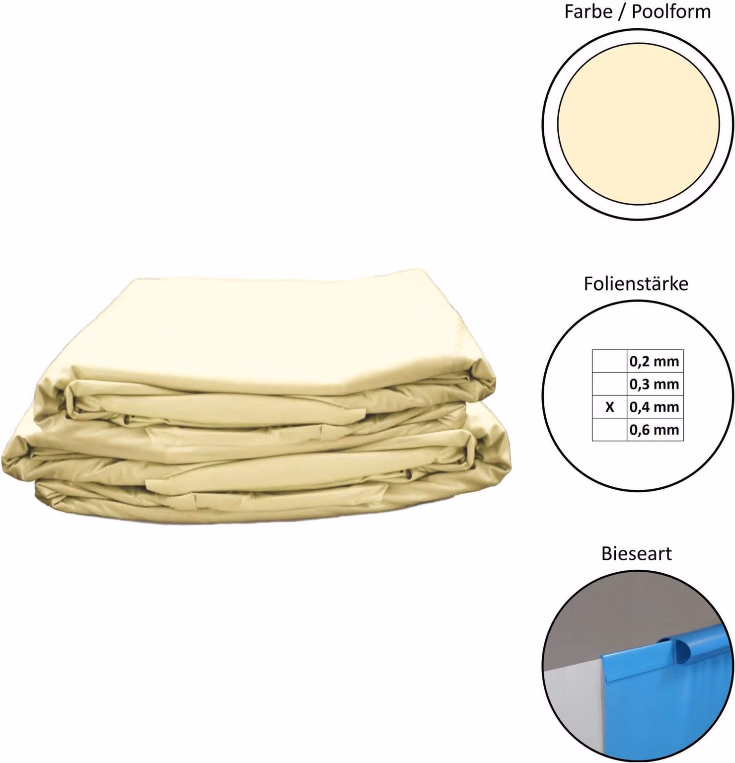 Lamina di ricambio per piscina rotonda 300x110 cm - Spessore 0,4 mm - Bordo con orlo - Colore sabbia