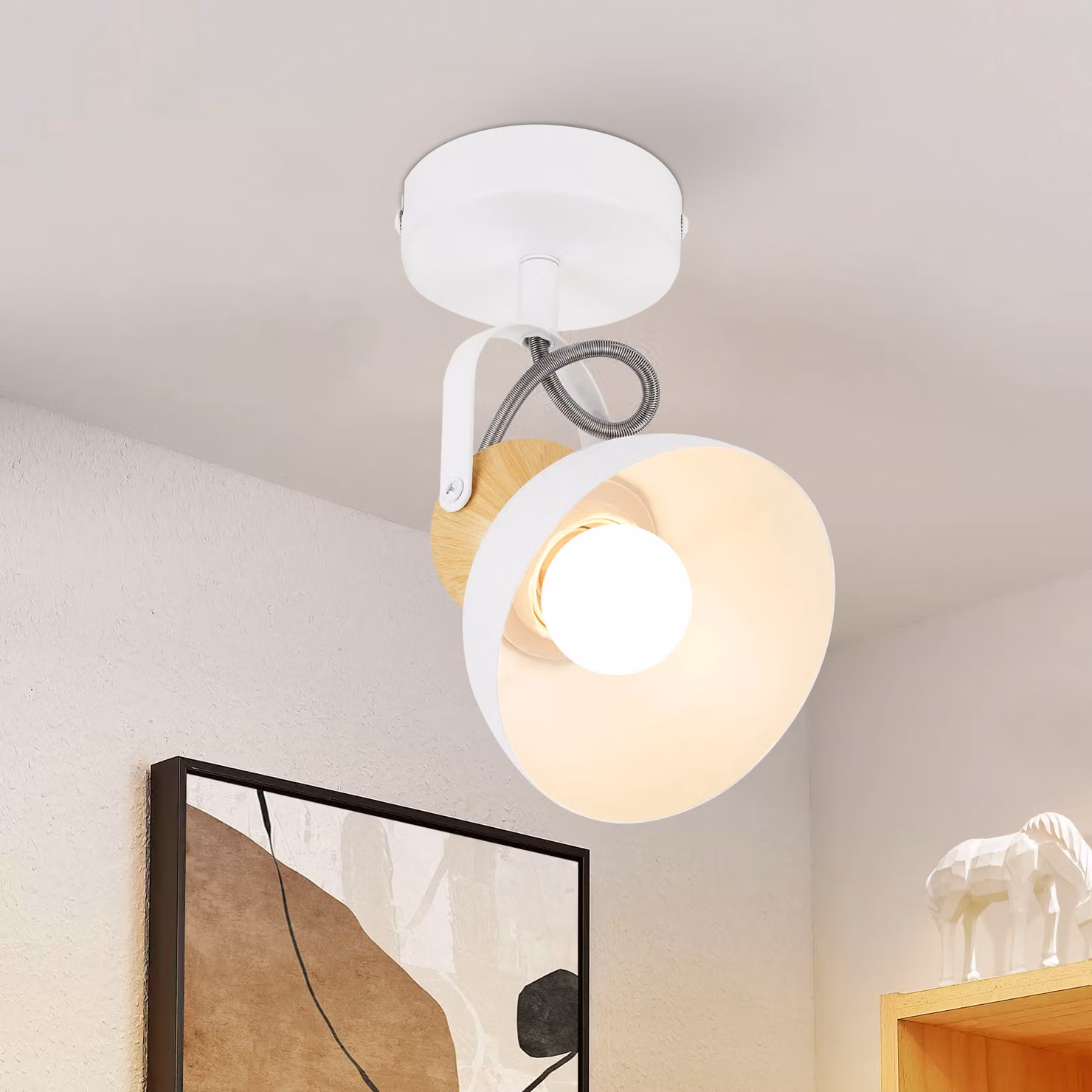 ZMH faretto da soffitto bianco vintage 1 fiamma retrò faretto da soffitto E27 lampada da corridoio orientabile a 350° faretto da parete in metallo plafoniera industriale per corridoio cucina ingresso soggiorno camera da letto