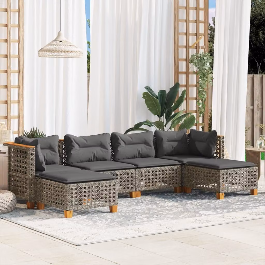 Maison Exclusive - Set da giardino 6 pezzi con cuscini Grigio Poly Rattan