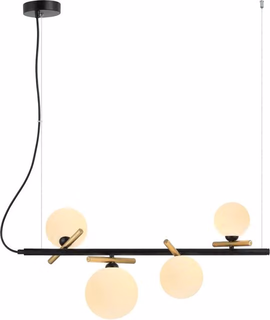 Lampada a sospensione moderna Italux con sfere bianche in vetro, finitura nero e oro, 4xG9