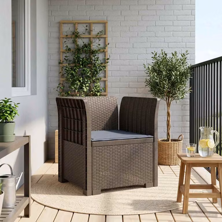 Poltrona a 1 Posto con Cuscino vidaXL in Effetto Rattan Grigio Chiaro per Giardino e Balcone