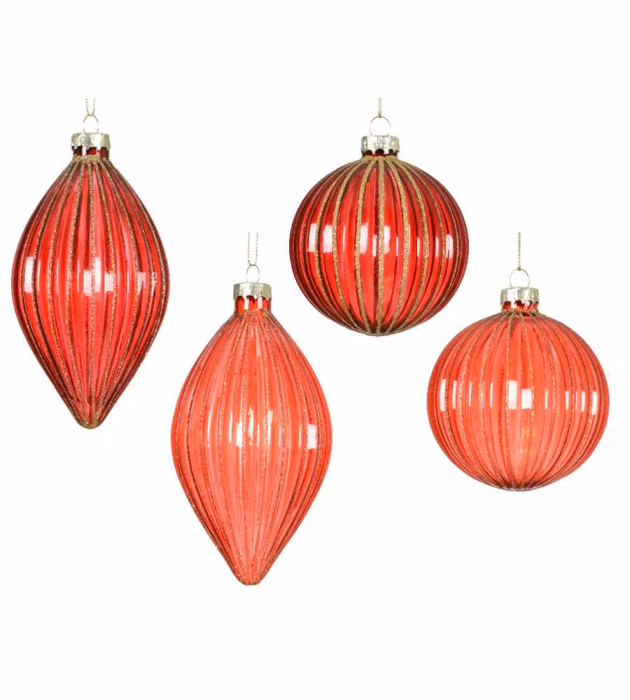 Decoris Pallina di Natale in Vetro - Righe Glitterate - 8 cm