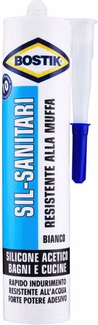 Sigillante silicone Bostik Sil Sanitari resistente alla muffa, colore bianco, confezione da 24 pezzi da 280 ml ciascuno