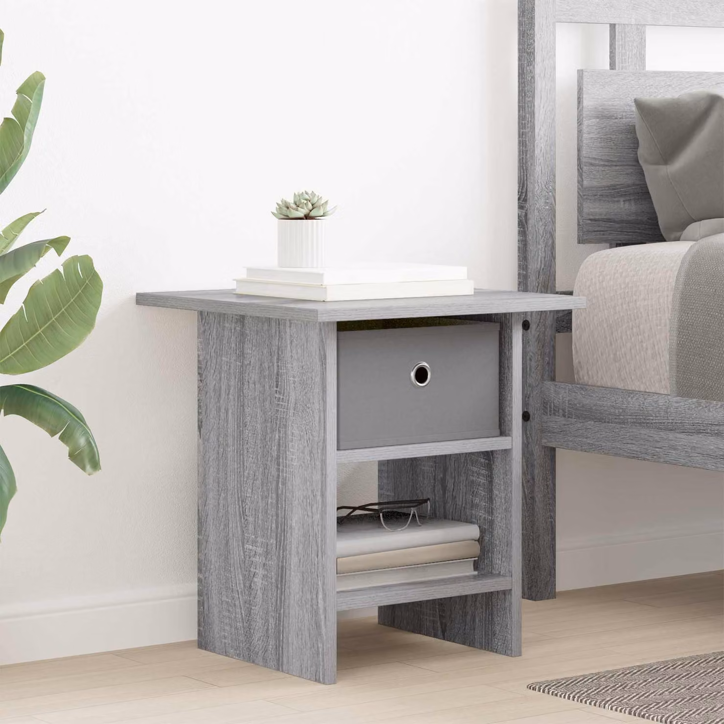 Comodino moderno vidaXL in legno ingegnerizzato grigio, L 41 cm x P 40 cm x H 45 cm