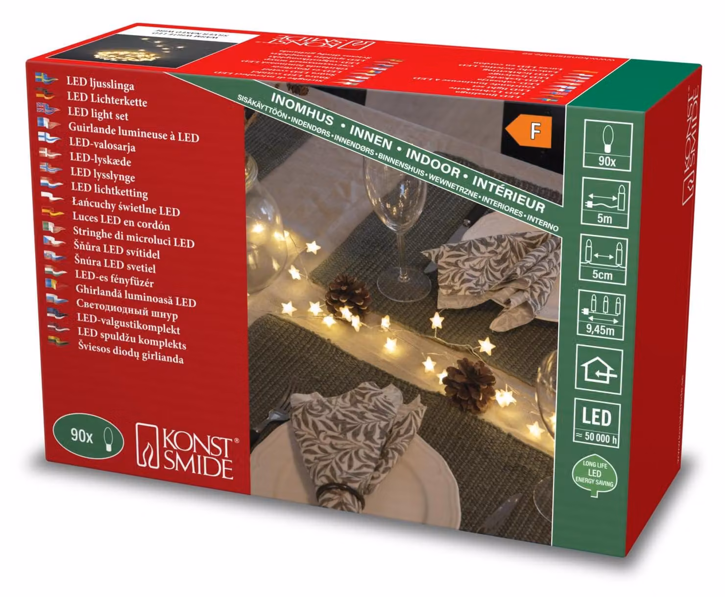 Catena luminosa a LED, 90 diodi a luce bianca calda, 4,5 V, 1,8 W, per uso interno