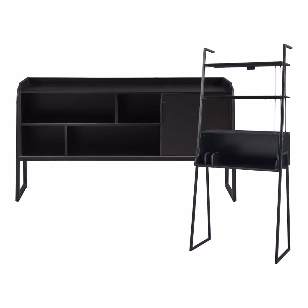 Set Storfjord en.casa composto da scrivania con ripiani e mobile TV in stile industrial nero opaco – 2