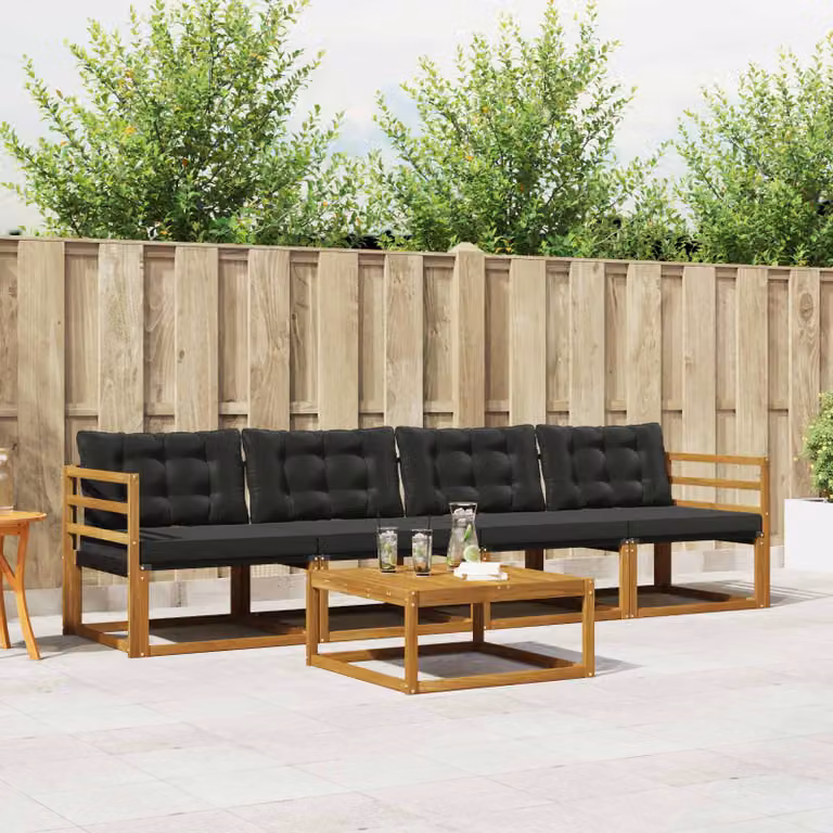 vidaXL Set di divani da esterno 5 pz Naturale e Nero