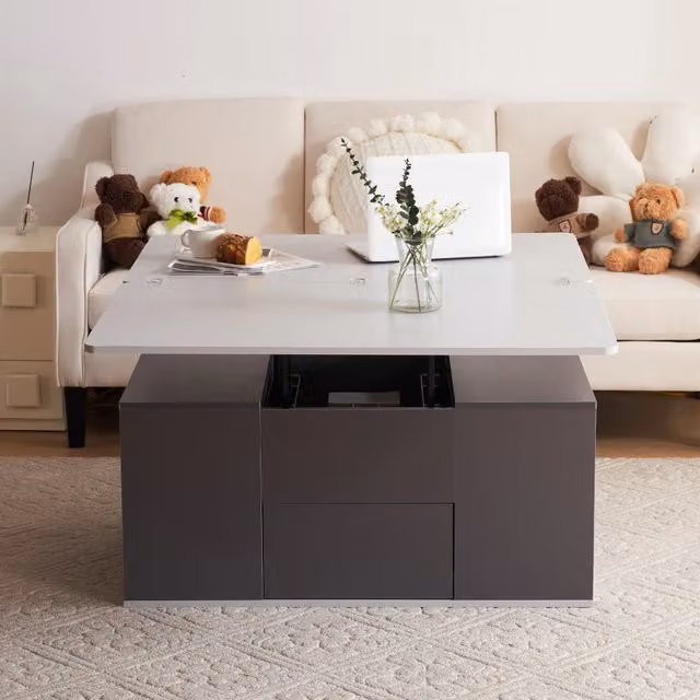 Tavolino multifunzione ribaltabile - Zephmum- Grigio scuro + Grigio chiaro, grande capacit¨¤