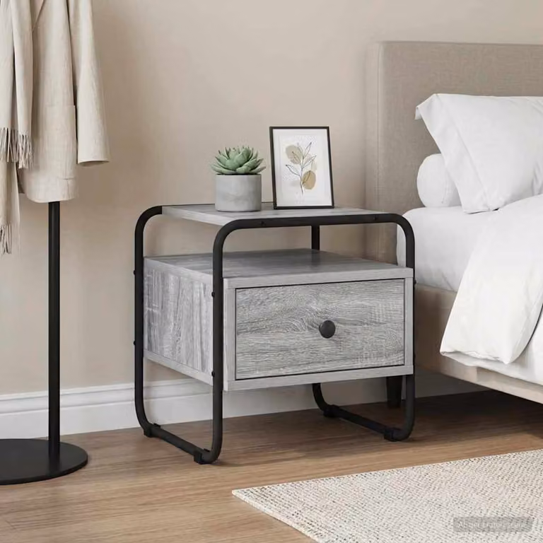 Armadio da notte vidaXL moderno in stile Sonoma grigio e nero L/P/H: 40 x 39,5 x 40 cm