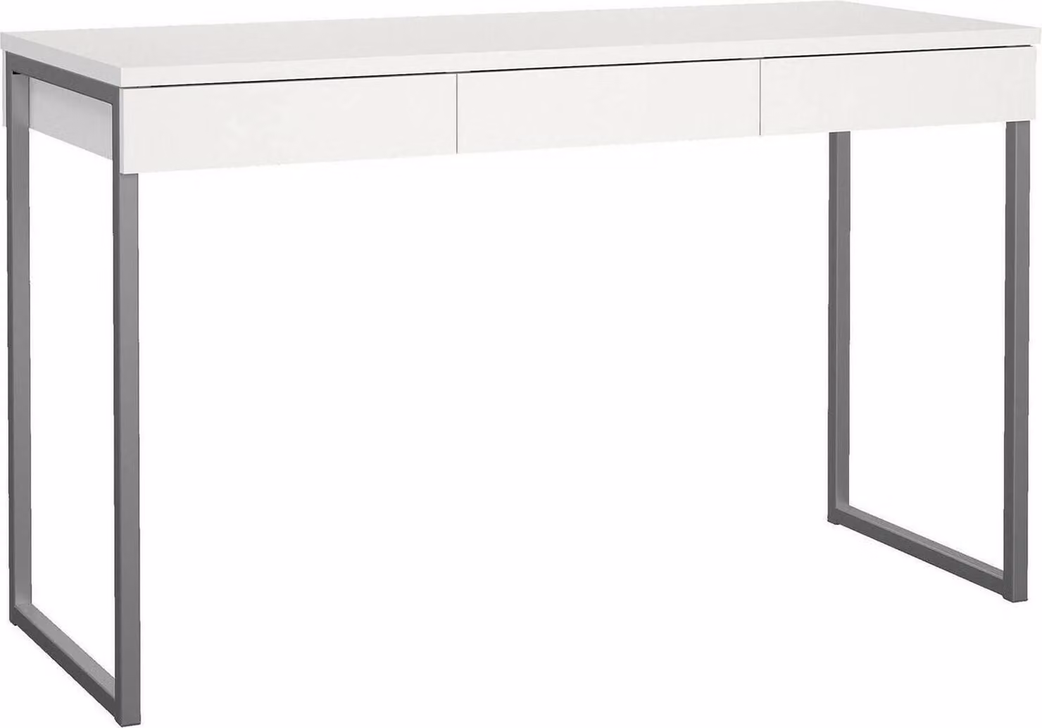 Scrivania lineare con tre cassetti, bianco lucido, 125 x 76 x 51 cm