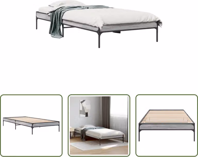 The Living Store Struttura letto grigio Sonoma 90x200 cm in legno e metallo