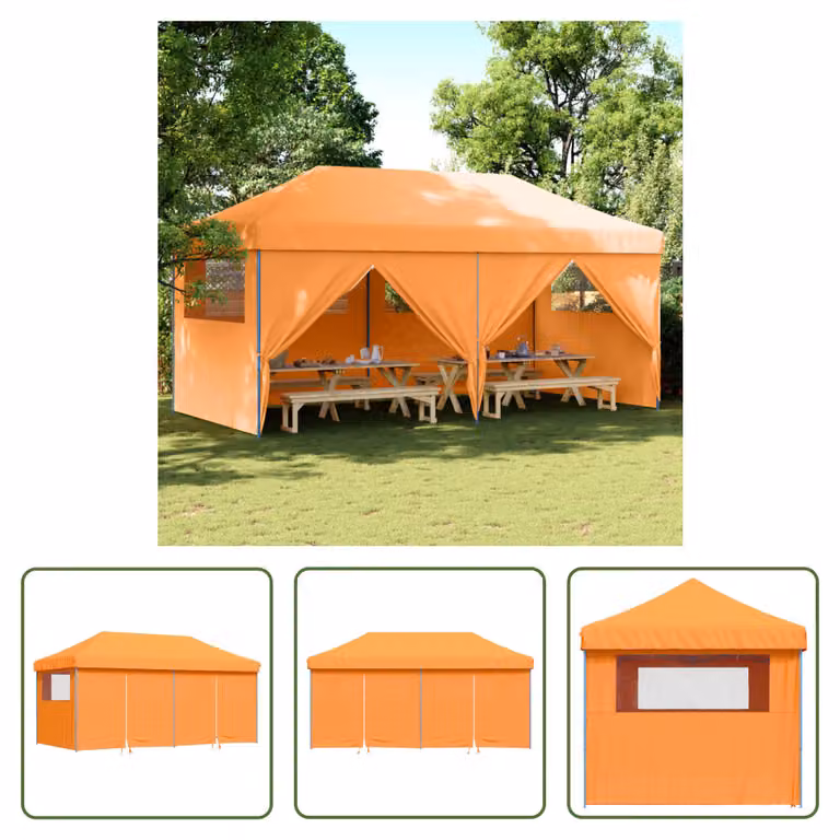 The Living Store Tenda per feste pieghevole pop-up con 4 pannelli laterali arancione