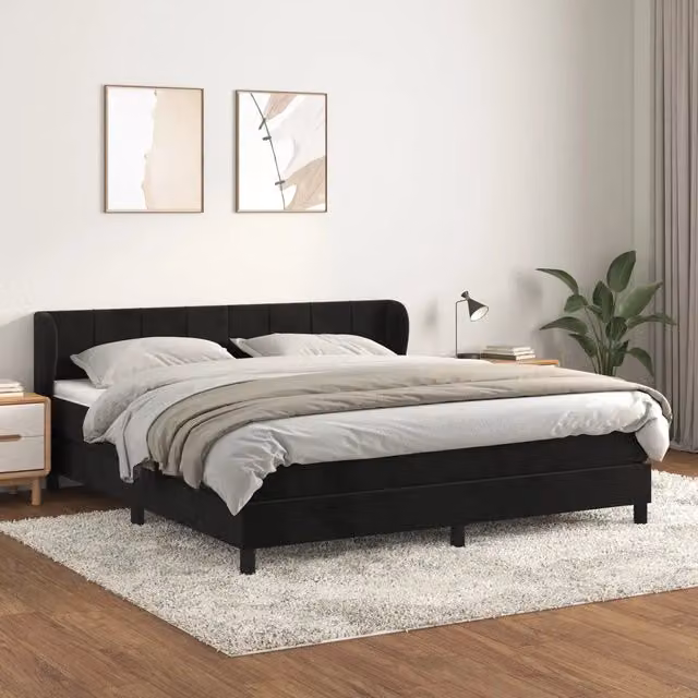 Letto Ibrido vidaXL con Giroletto a Molle e Materasso in Velluto Nero e Bianco L/P/H: 180 x 200 x 88 cm – 1
