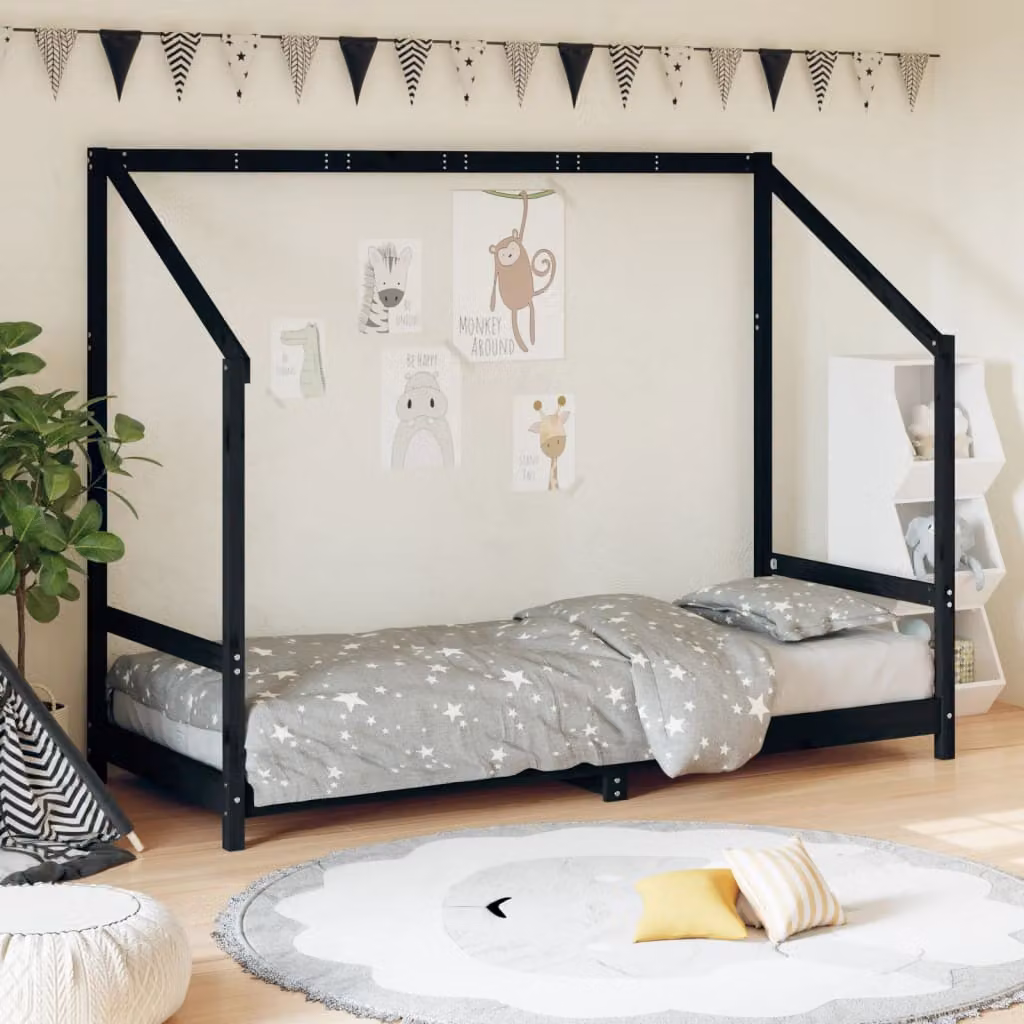 vidaXL Giroletto per Bambini in Legno Massello di Pino Nero L 80 cm x P 200 cm