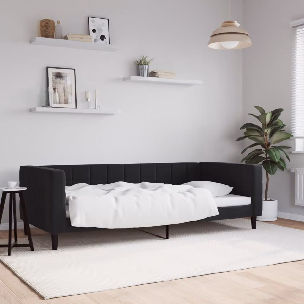 Letto da giorno moderno vidaXL in velluto nero L/P/H: 90 x 190 x 68 cm