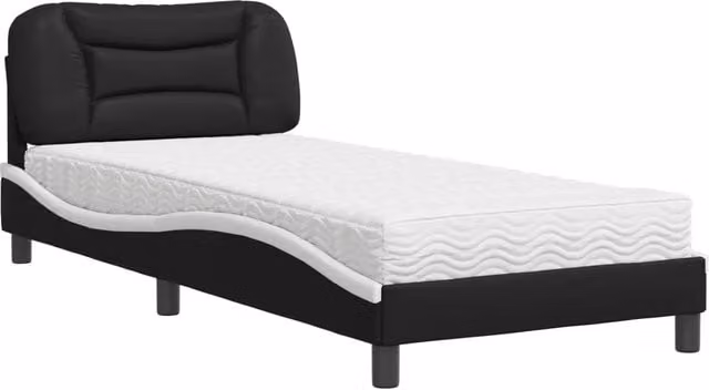 Letto singolo | Letto per adulti | Letto con Materasso Hvar Nero e Bianco 90x200 cm in Similpelle