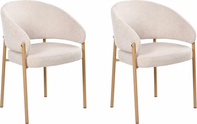 Set di 2 sedie da pranzo Rivestimento in tessuto beige chiaro Gambe in metallo curve Base Sala da pranzo