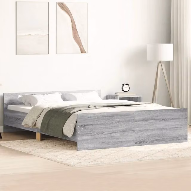 Letto con testiera e pediera vidaXL in legno di pino Grigio Sonoma L: 150 cm, P: 200 cm