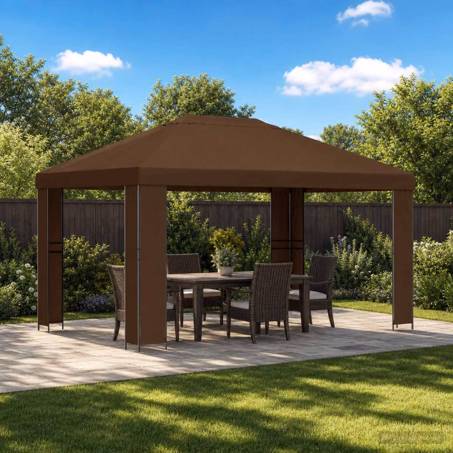 Gazebo vidaXL in acciaio e poliestere marrone e nero L/P: 4 x 3 m