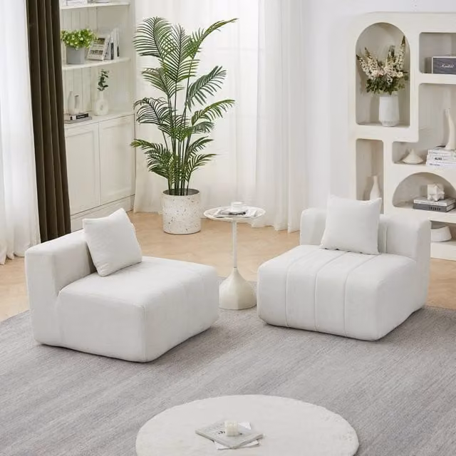 Divano modulare con seduta effetto tasti di pianoforte, moduli componibili senza montaggio in ciniglia beige