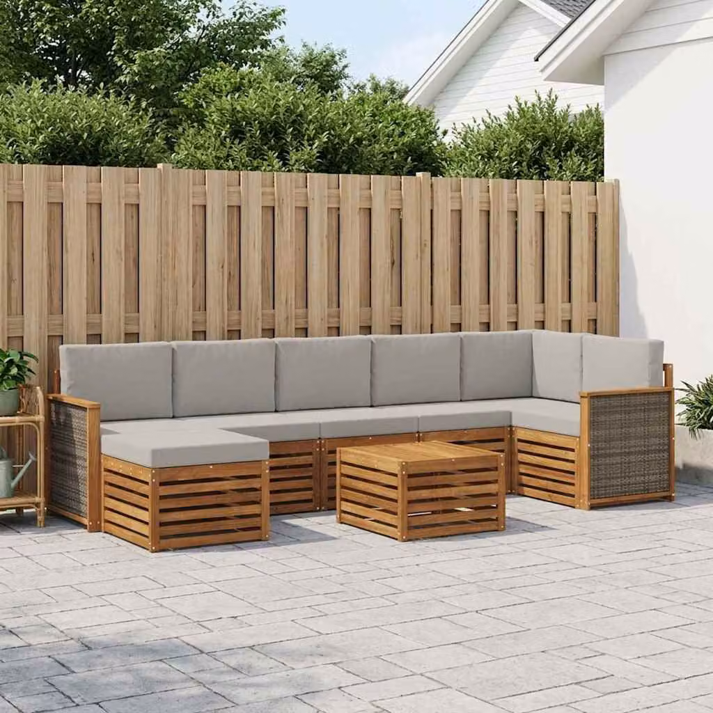 Set di divani da esterno vidaXL 7 pz in legno di acacia con cuscini, colore beige e grigio chiaro